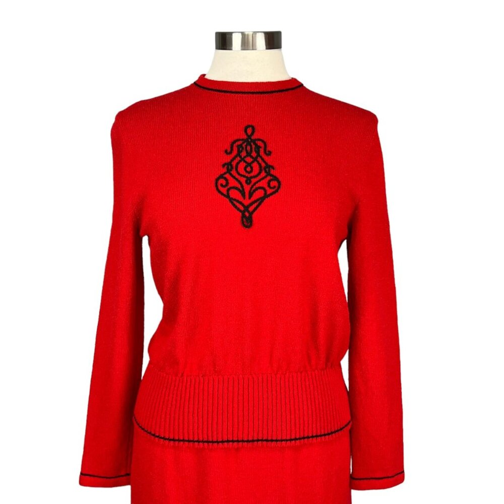 Vintage Don Sayres Wellmore Womens Santana Knit Skirt Sweater Jacket Red 10 12 - Picture 7 of 15